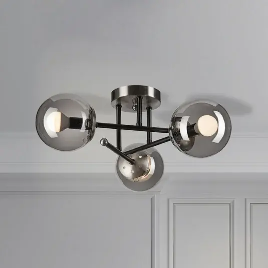 Reso Gratuito Plafoniera Malena, Ø 19 cm, grigio fumo, vetro/metallo a 3 luci.