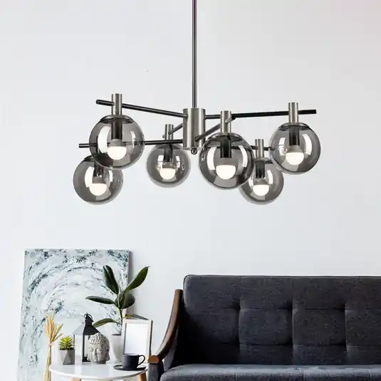 Plafoniera Lilou, Ø 53 cm, grigio fumo, vetro/metallo, a 6 luci. Ultima Occasione