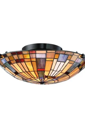 Sconto Plafoniera Inglenook, stile Tiffany, acciaio, vetro, colorato