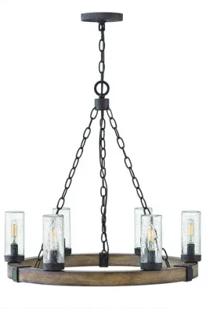 Occasione Imperdibile Lampadario Sawyer, a 6 luci, color legno, acciaio, vetro, E14