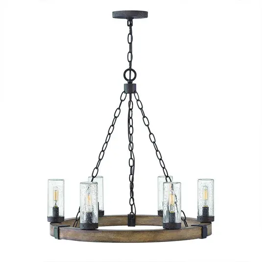 Occasione Imperdibile Lampadario Sawyer, a 6 luci, color legno, acciaio, vetro, E14
