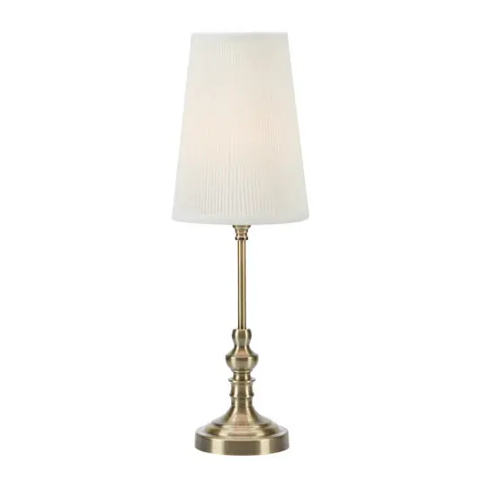 Lampada da tavolo Noble, color ottone/bianco naturale, altezza 56 cm, tessuto Solo Oggi