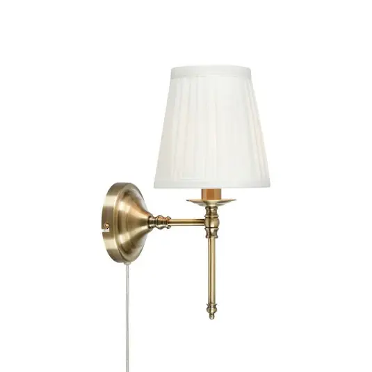 Esclusivo Applique Manor, bianco/color ottone, altezza 40 cm tessuto/metallo