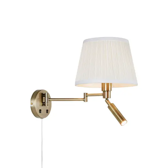 Applique Pivot, bianco naturale/color ottone, 43 cm, a 2 luci. Prezzo Ridotto