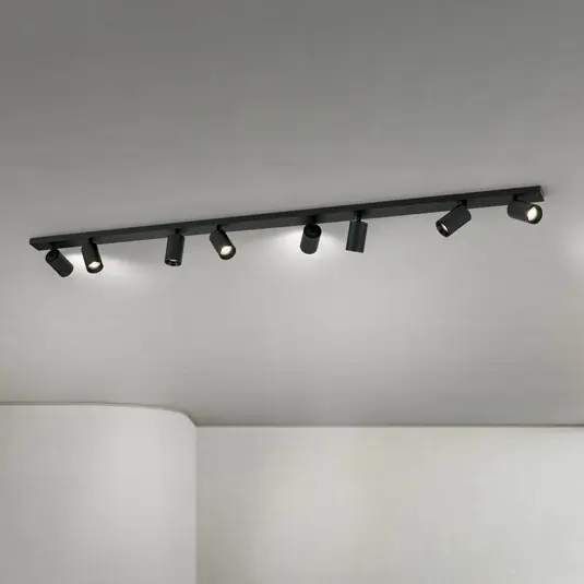 Faretto da soffitto Sean, nero, 8 luci, acciaio, alluminio, GU10 Occasione