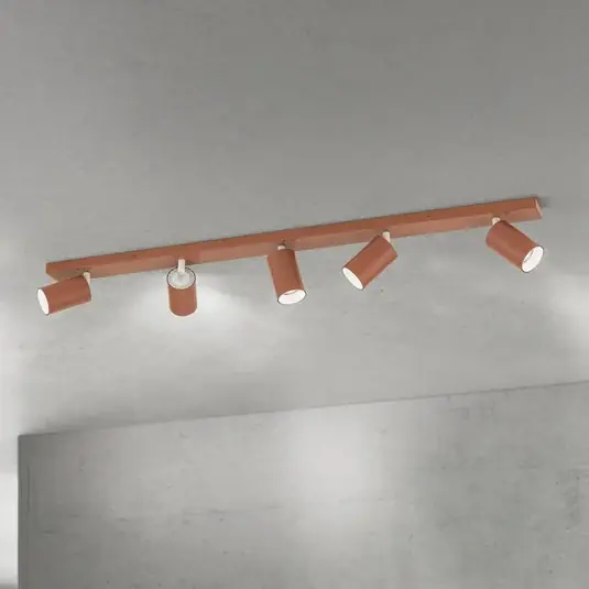 Quantità Limitata Faretto da soffitto Sean, rosso corallo, a 5 luci, alluminio, GU10