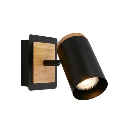 Nuova Collezione Faretto da parete Duta, sporgenza 16 cm, nero/colore legno, legno