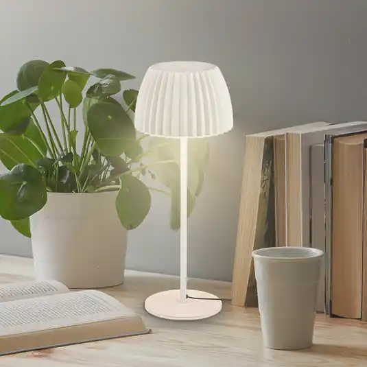 Pagamento Sicuro Lampada LED da tavolo Loca, bianco antico, altezza 36 cm, metallo/plastica
