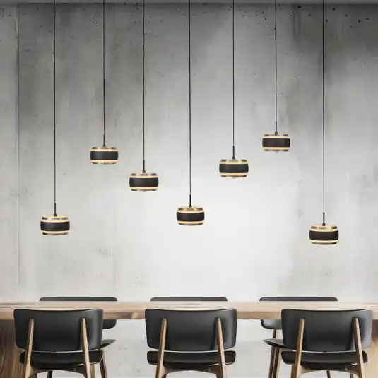 Quantità Limitata Lampada LED a sospensione PURE Falling Rings, nera, lunghezza 132 cm, a 7 luci