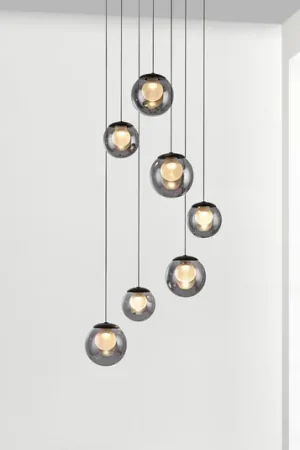 Lampada LED a sospensione PURE Popup, grigio/grigio fumé, Ø 40 cm, a 7 luci Scelto Dai Clienti