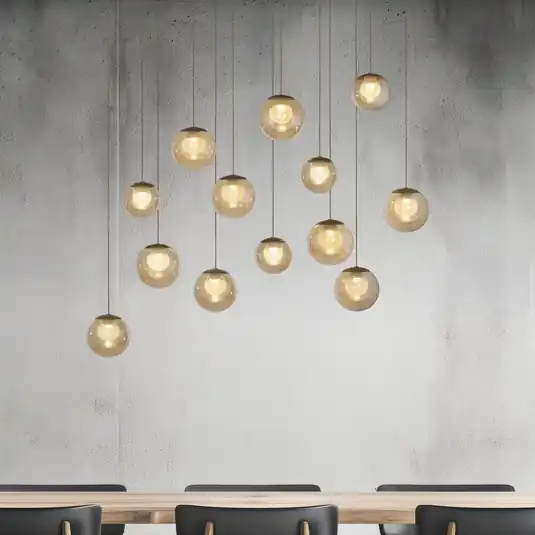 Novità Lampada LED a sospensione PURE Popup, bronzo/ambra, lunghezza 100 cm, 13 luci
