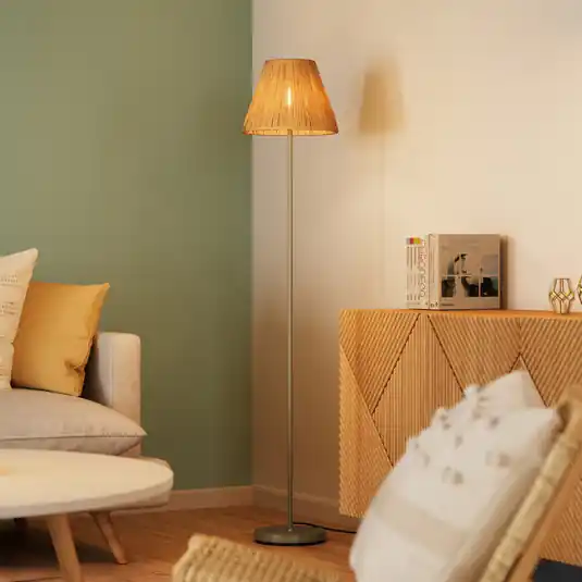 Piantana OSRAM Decor Raffia, a 1 luce, rafia color naturale, E27 Offerta Speciale