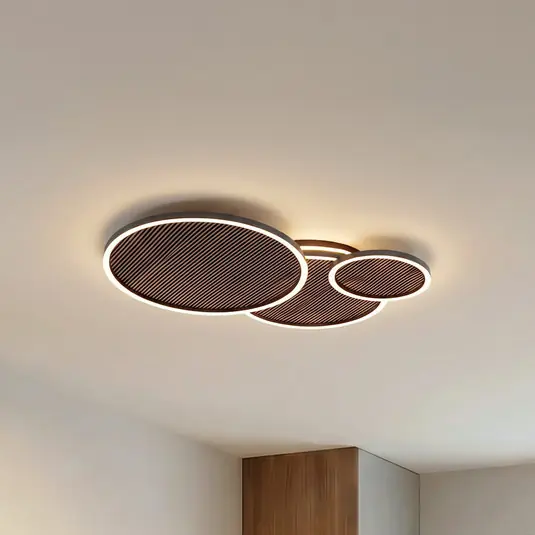 Prezzo Conveniente Lucande plafoniera LED Orven, nero/legno, 80 cm, dimmerabile