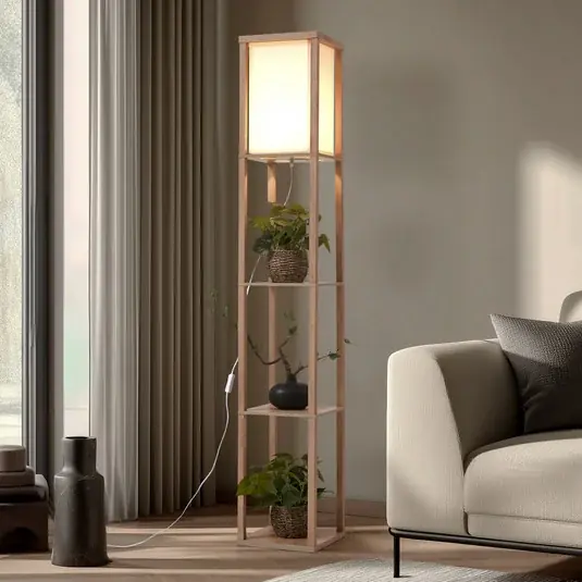 Lindby Piantana Birta, color legno/bianco, mensola, legno Prezzo Conveniente