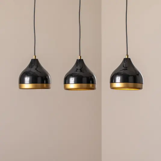 Lampada a sospensione Yildo, lineare, a 3 luci, nero/oro, metallo Offerta Limitata