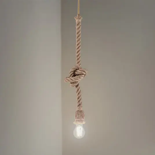 Lampada a sospensione AYD, beige, corda, altezza 70 cm, E27, fatta a mano Saldi