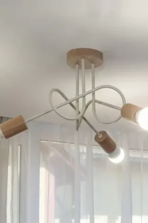 Plafoniera Oxford, beige sabbia, legno, metallo, a 3 luci, Ø 44 cm Sconto
