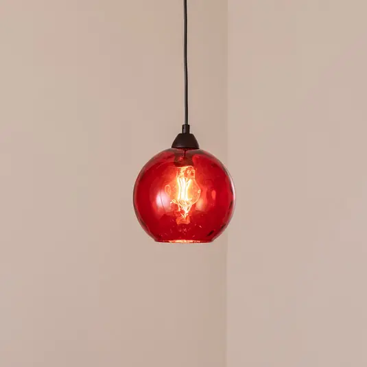 Lampada a sospensione Benek, rossa, vetro, Ø 20 cm, E27 Quantità Limitata