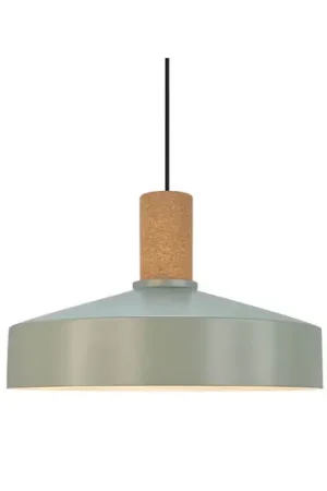 Vendita Finale Lampada a sospensione Elvas, verde polvere, Ø 37 cm, metallo/sughero
