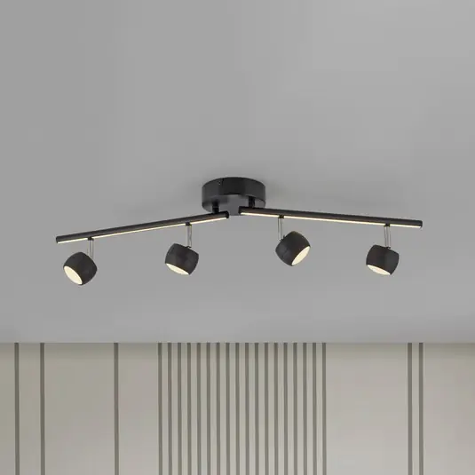 Professionale JUST LIGHT. Faretto da soffitto a LED Jarik, a 4 luci, nero, 3.000 K