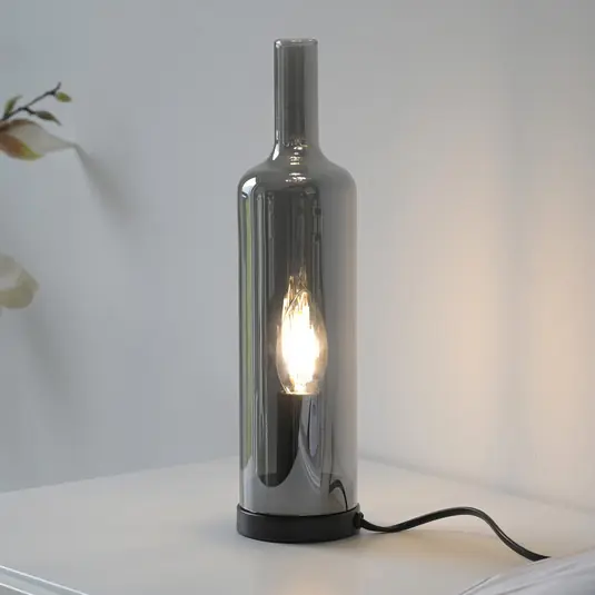 JUST LIGHT. Lampada da tavolo Bottle, grigio fumo, vetro, E14 Promozione Esclusiva