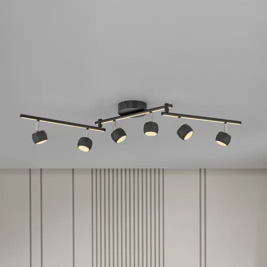 JUST LIGHT. Faretto da soffitto a LED Jarik, a 6 luci, nero, 3.000 K Promo Stagionale