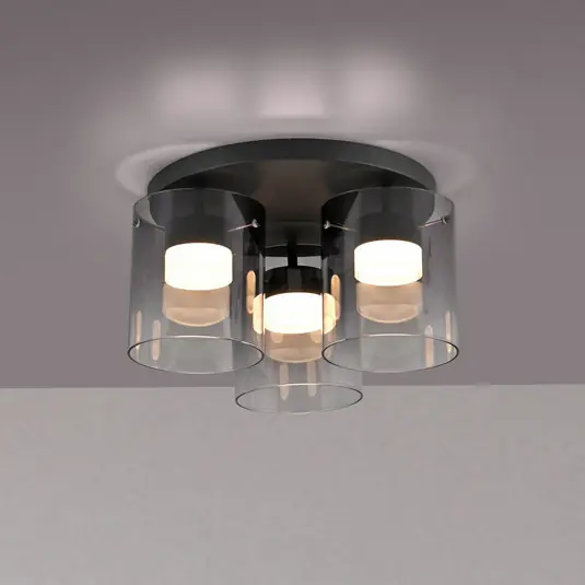 Spedizione Espresso JUST LIGHT. plafoniera LED Elio in vetro fumé, a 3 luci, nero