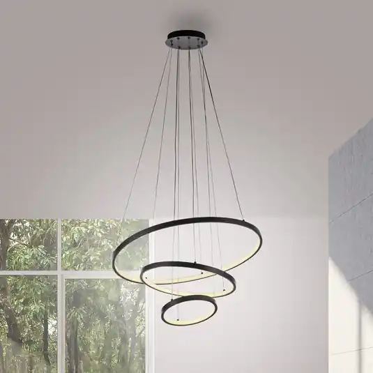 JUST LIGHT. Lampada LED a sospensione Cerchi, nera, 3.000 K Promozione Esclusiva