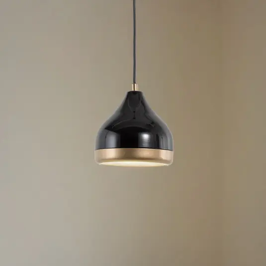 Lampada a sospensione Yildo, a 1 luce, nero/oro, metallo, Ø 17 cm Promozione
