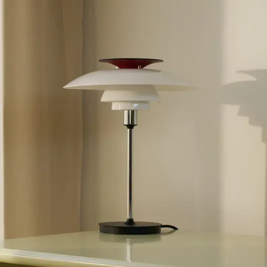 Louis Poulsen Lampada da tavolo PH80, bianco/rosso/cromo, altezza 40 cm Compra Adesso