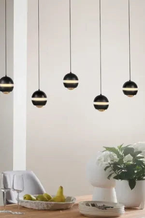 Offerta Speciale SCHÖNER WOHNEN Lampada LED a sospensione a 5 luci Lini nera lunga 3.000K