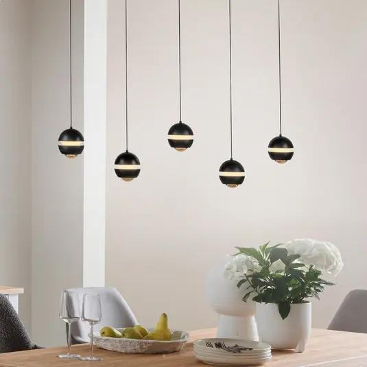 Offerta Speciale SCHÖNER WOHNEN Lampada LED a sospensione a 5 luci Lini nera lunga 3.000K