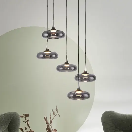 Professionale SCHÖNER WOHNEN Lampada LED a sospensione a 5 luci, vetro fumé, 3.000 K