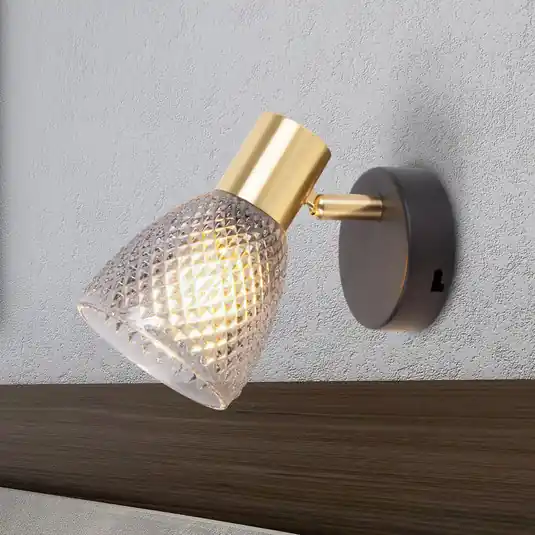 Must-Have Applique Lindita, vetro, grigio fumo, E14, orientabile