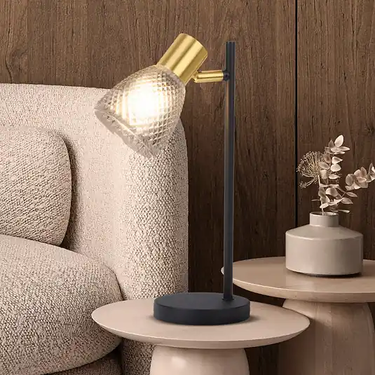 Promozione Lampada da tavolo Lindita, vetro, grigio fumo, E14, orientabile