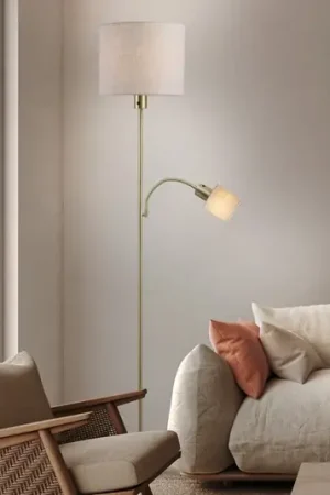 Scelto Dai Clienti Lampada da terra Filomena, beige/ottone, tessuto, braccio di lettura, E27, E14