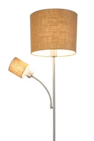 Promozione Esclusiva Lampada da terra Filomena, marrone/argento, tessuto, braccio di lettura, E27,