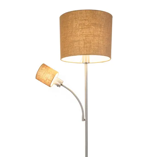 Promozione Esclusiva Lampada da terra Filomena, marrone/argento, tessuto, braccio di lettura, E27,