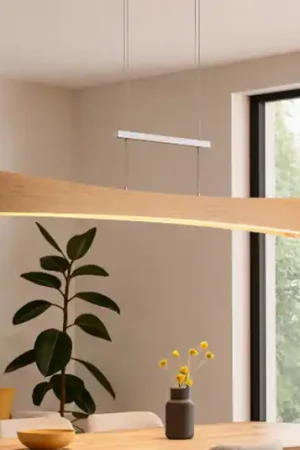 Novità Lampada LED a sospensione Peru, rovere/nichel, lunghezza 116 cm