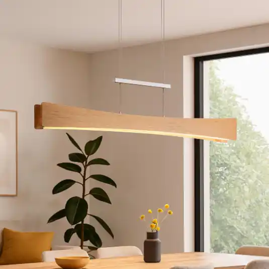 Novità Lampada LED a sospensione Peru, rovere/nichel, lunghezza 116 cm