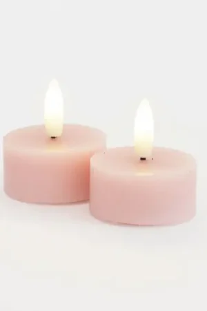 Spedito Oggi Lumino da tè LED Sille, rosa, cera, set da 2, funzionamento a batteria
