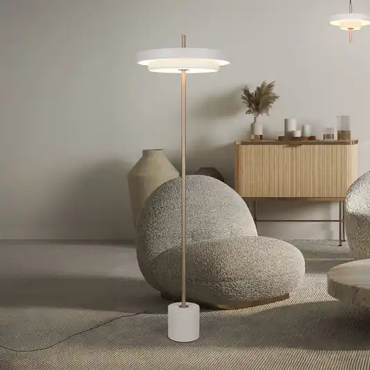 Lampada LED da pavimento Keaton, grigio chiaro, altezza 138 cm, metallo, CCT Prezzo Basso