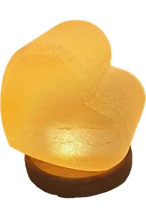 Quantità Limitata Lampada di sale a forma di cuore, base in legno, connessione USB, ambra