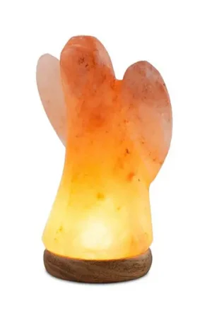 Occasione Lampada di sale Angelo piccolo, base in legno, connessione USB, ambra