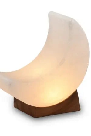 Lampada in cristallo di sale Mond white line USB, base in legno, bianca Di Tendenza
