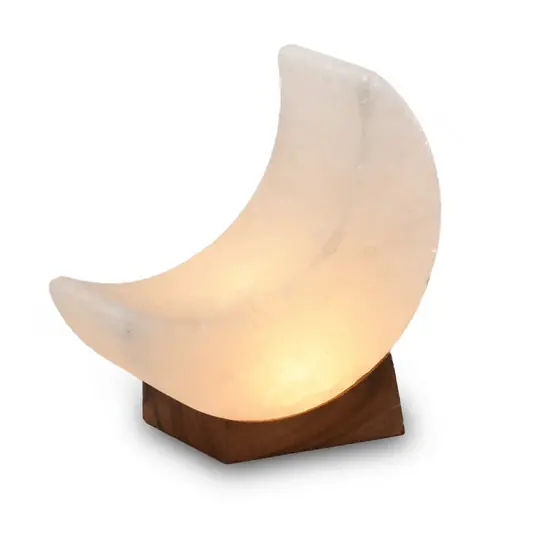Lampada in cristallo di sale Mond white line USB, base in legno, bianca Di Tendenza