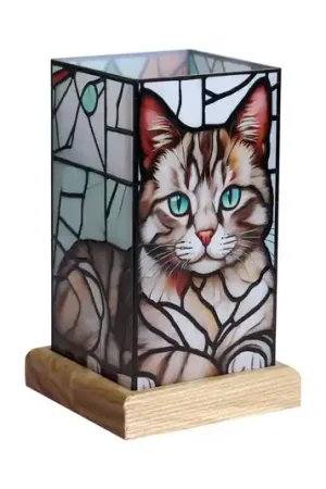 Prezzo Basso Lampada da tavolo LED Art Light Gatto, base in legno, acrilico, colorata