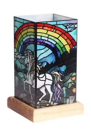 Offerta Lampo Lampada LED da tavolo a LED Art Light Unicorno, base in legno, acrilico colorato