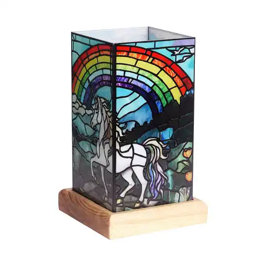 Offerta Lampo Lampada LED da tavolo a LED Art Light Unicorno, base in legno, acrilico colorato