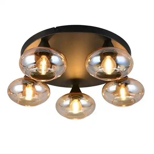 Plafoniera Divina, color ambra, Ø 49 cm, a 5 luci, vetro Ultima Occasione